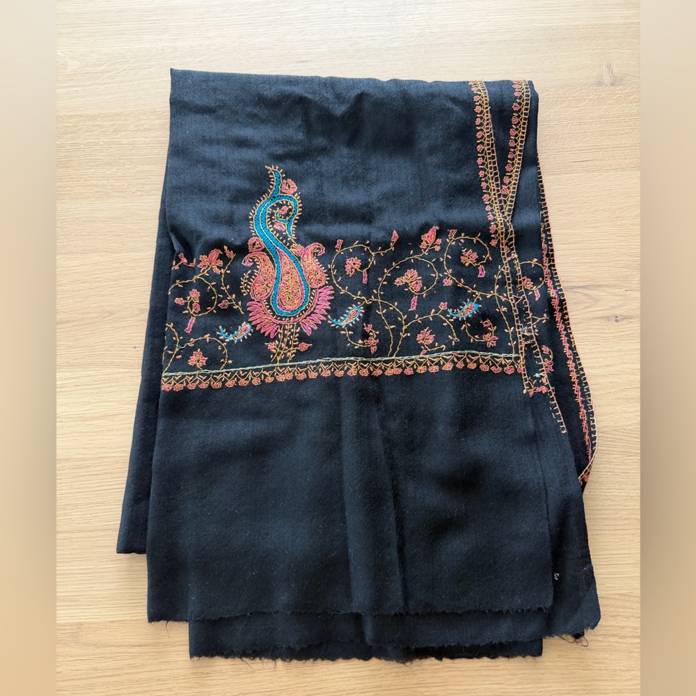 Black Embroidered Paisley Shawl Scarf